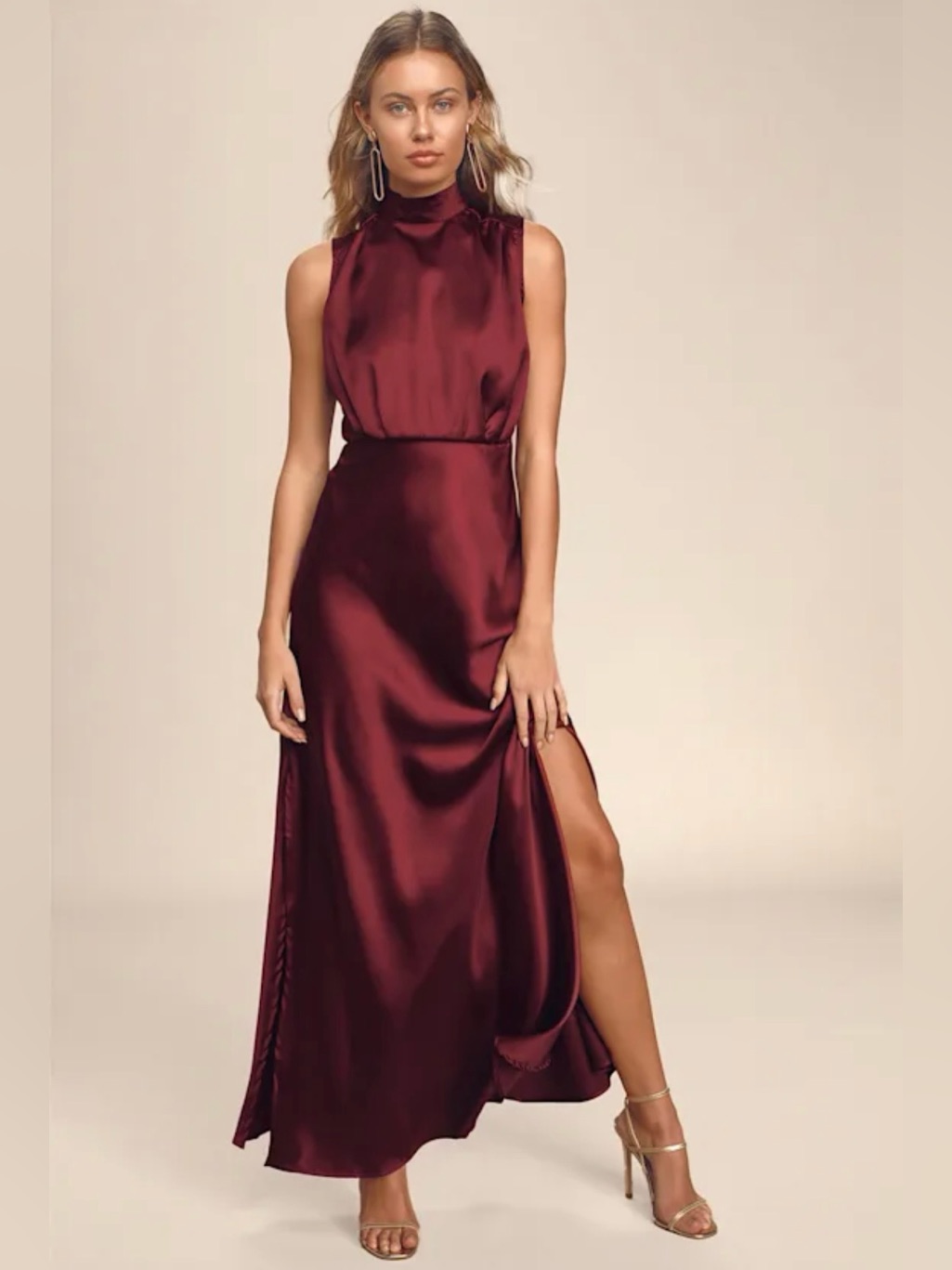 Lulu’s Classic Elegance Satin Maxi Dress - Wine